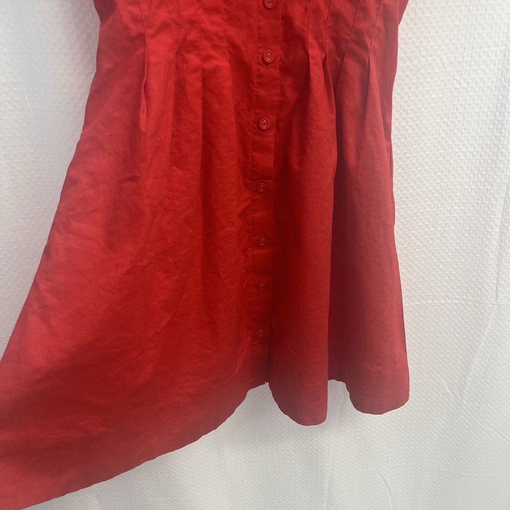 Gibson Latimer Red Linen Blend Fit And Flare Dress Pintuck Small - Picture 2 of 7